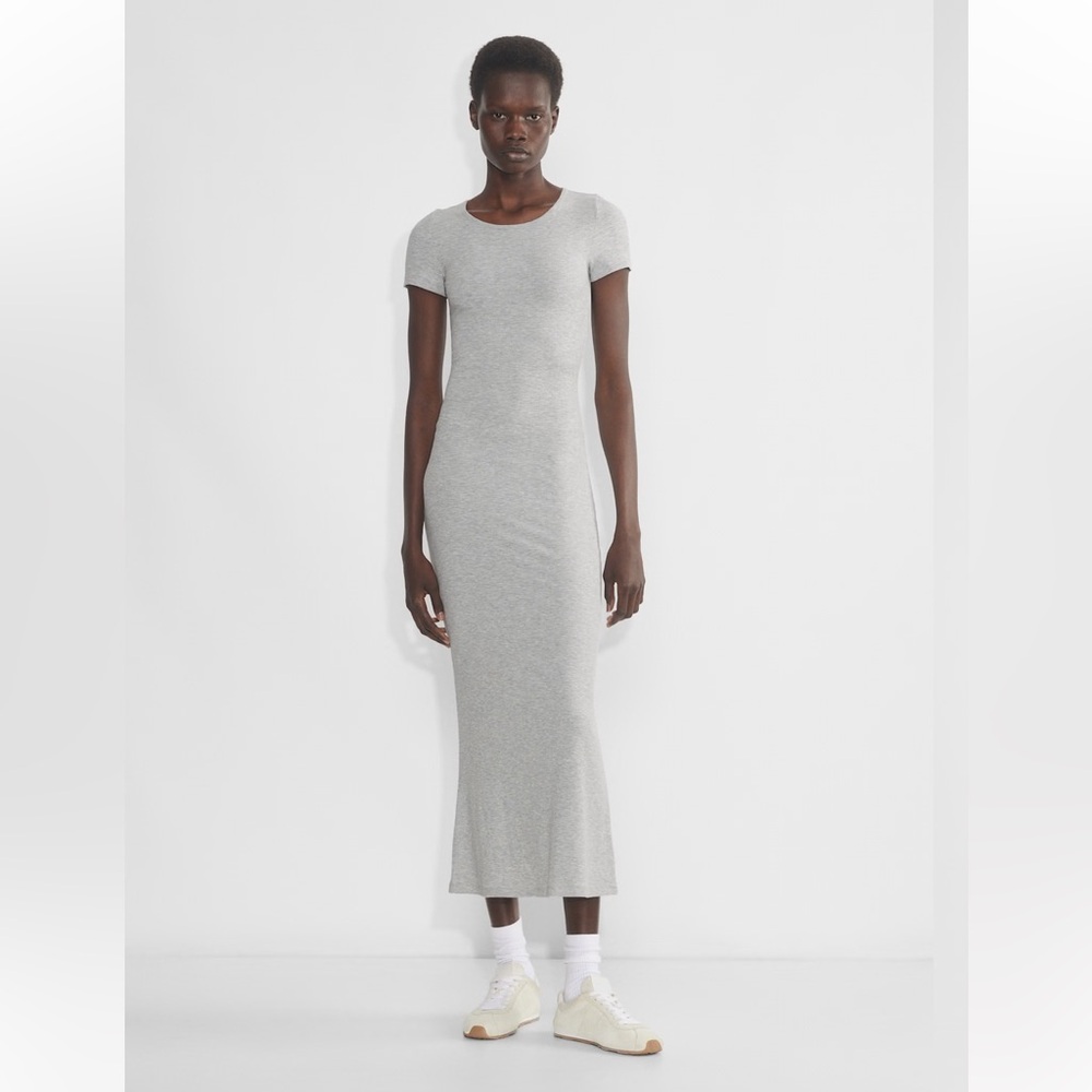 ARITZIA THE GROUP LUXE LOUNGE TEMPTATION SHORT-SLEEVE RIBBED MAXI DRESS EUC - Picture 1 of 13